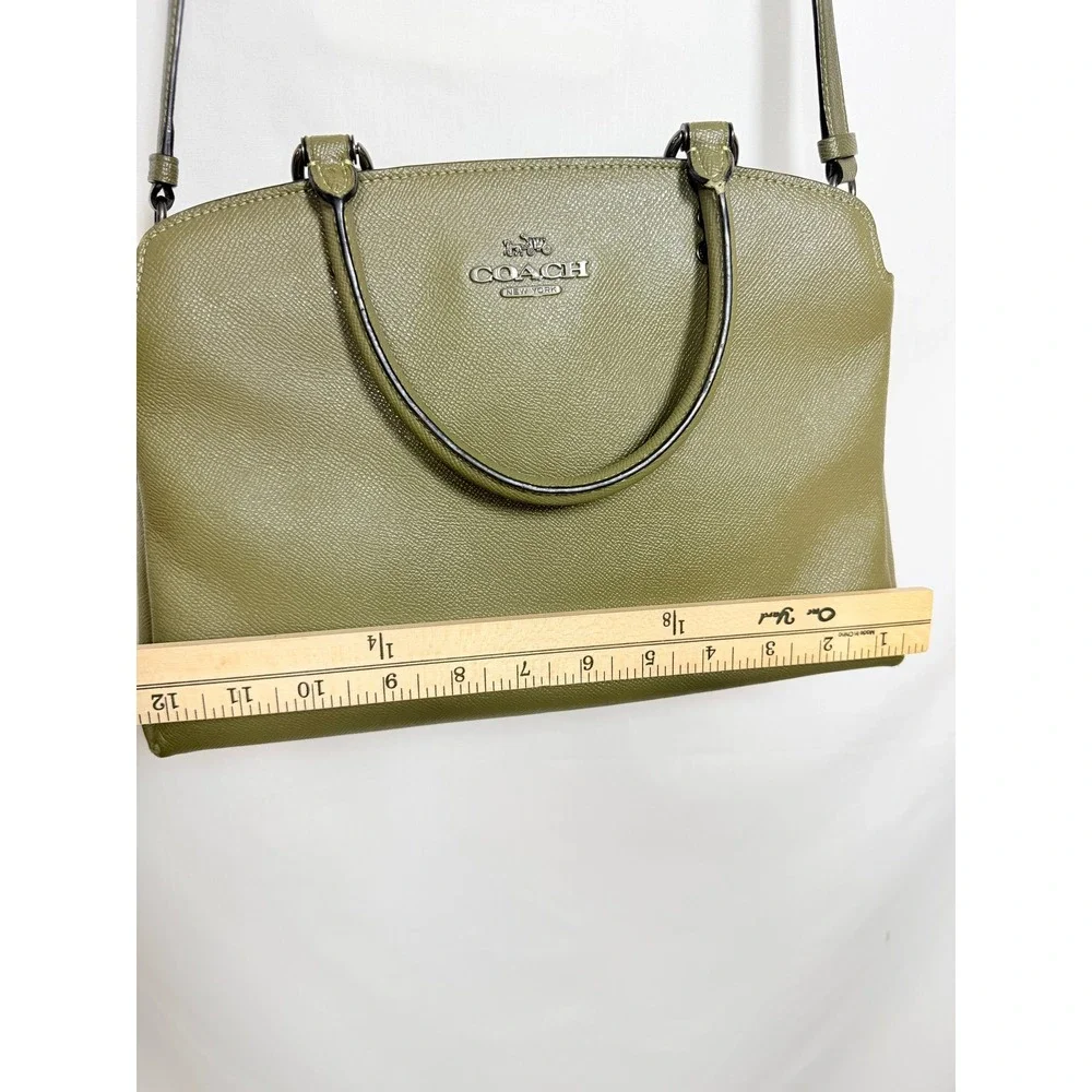 COACH Mini Lillie Carryall Crossgrain Leather Satchel Crossbody Dark Olive Green